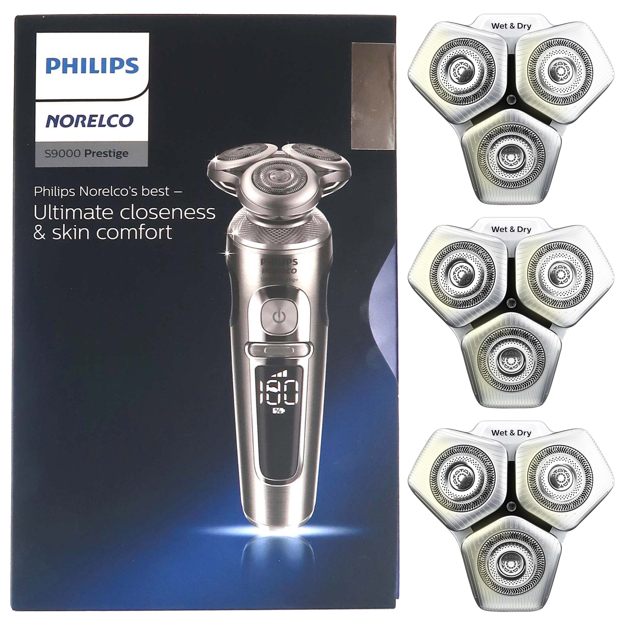 Philips Norelco Shaver 9000 Prestige, Rechargeable Wet or Dry Electric Shaver with Trimmer Attachment and Premium Case, SP9820/8