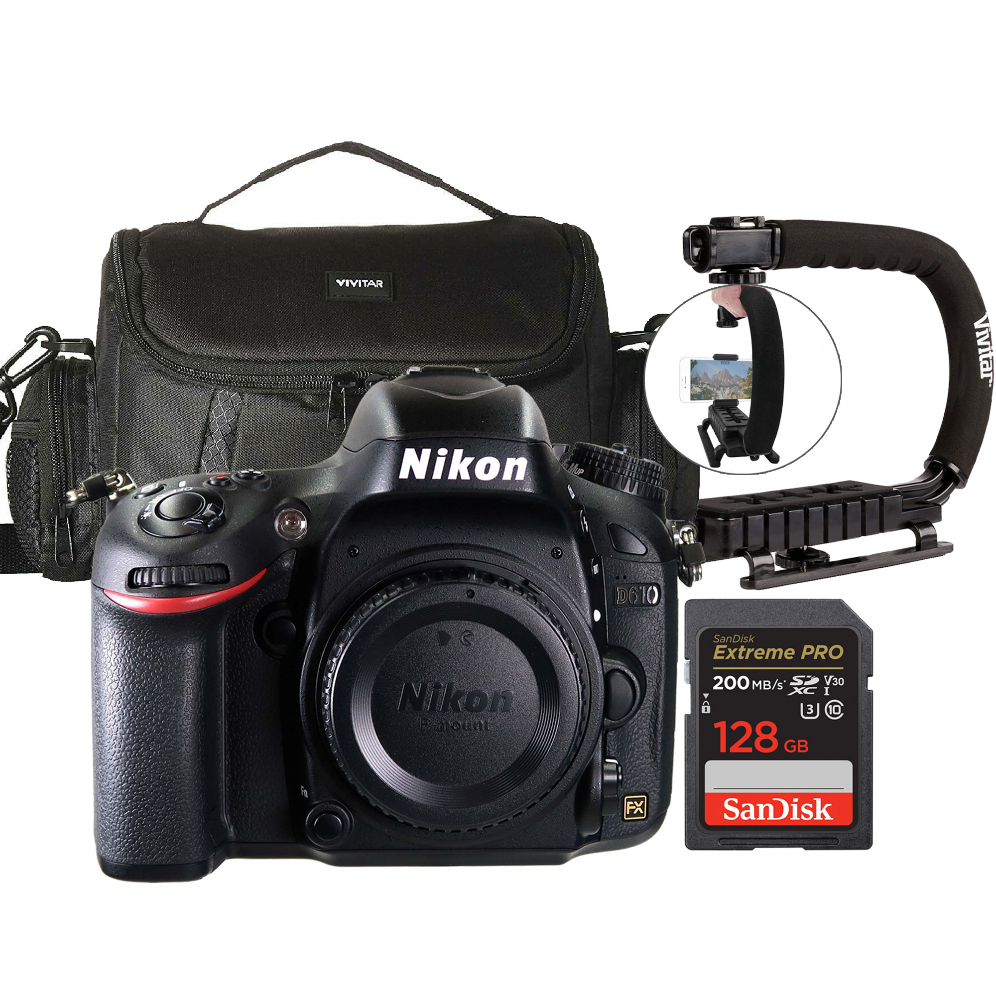 Nikon D610 DSLR Camera Body Only with Sports Action Grip Top Accessory Kit