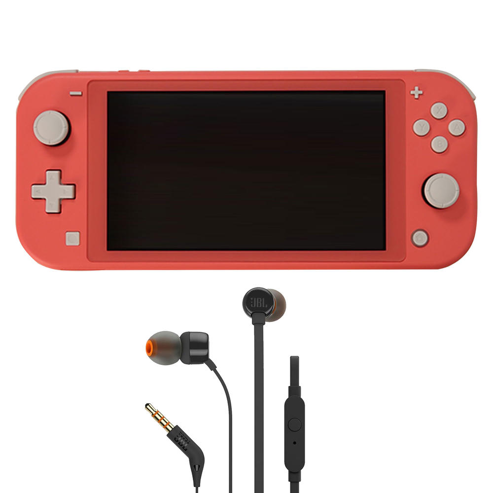 Nintendo Switch Lite Console (Coral) with JBL T110 in Ear Headphones Black
