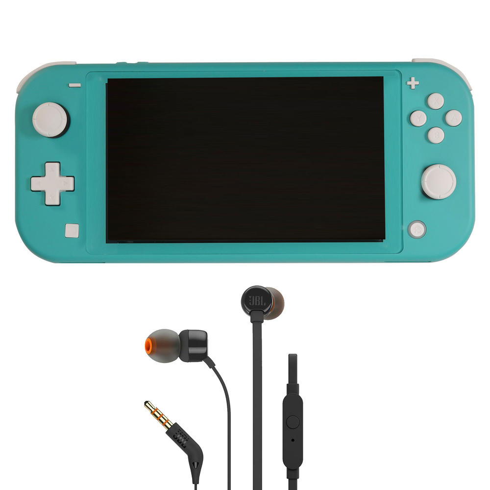 Nintendo Switch Lite Console (Turqoise) with JBL T110 in Ear Headphones Black