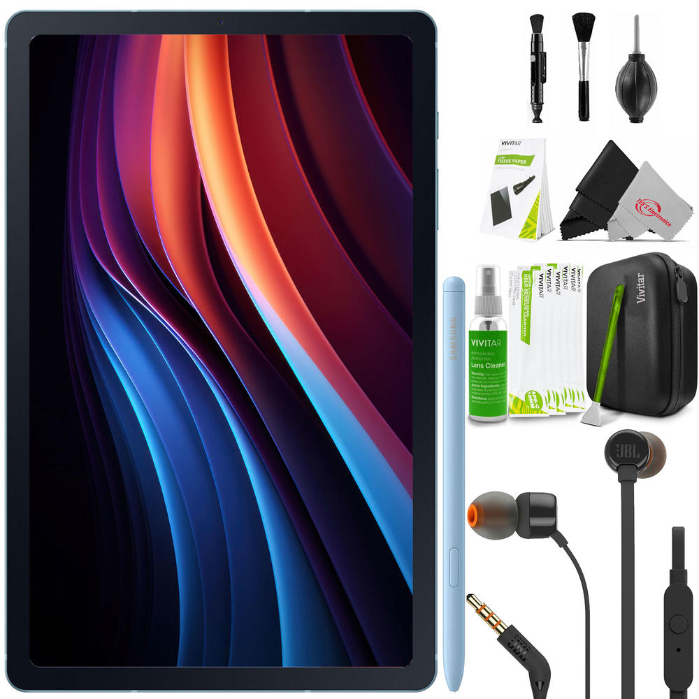 Samsung 10.4" Galaxy Tab S6 Lite Tablet (Angora Blue) with JBL T110 In Ear Headphones and Cleaning Kit