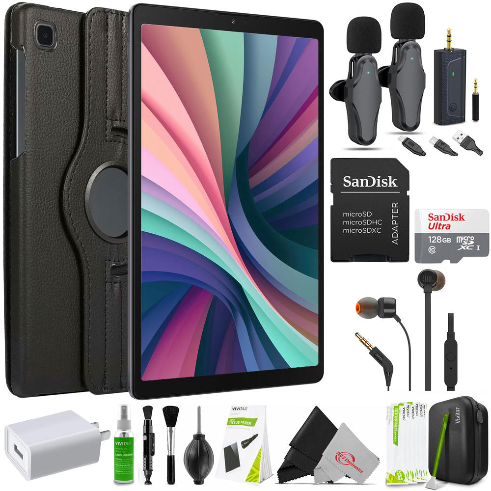 Samsung Bundle: Leather Case Cover for Samsung Galaxy Tab A7 + Wireless Microphone Kit