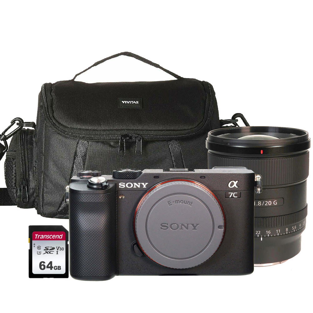 Sony Alpha a7C Full-Frame Mirrorless Camera Black with Sony FE 20mm f/1.8 G Lens Accessory Bundle