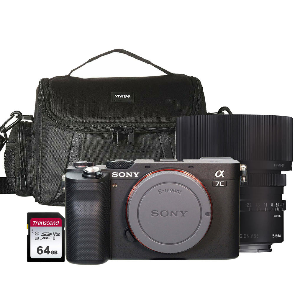 Sony Alpha a7C Full-Frame Mirrorless Camera Black with Sigma 45mm f/2.8 DG DN Contemporary Lens Accessory Bundle