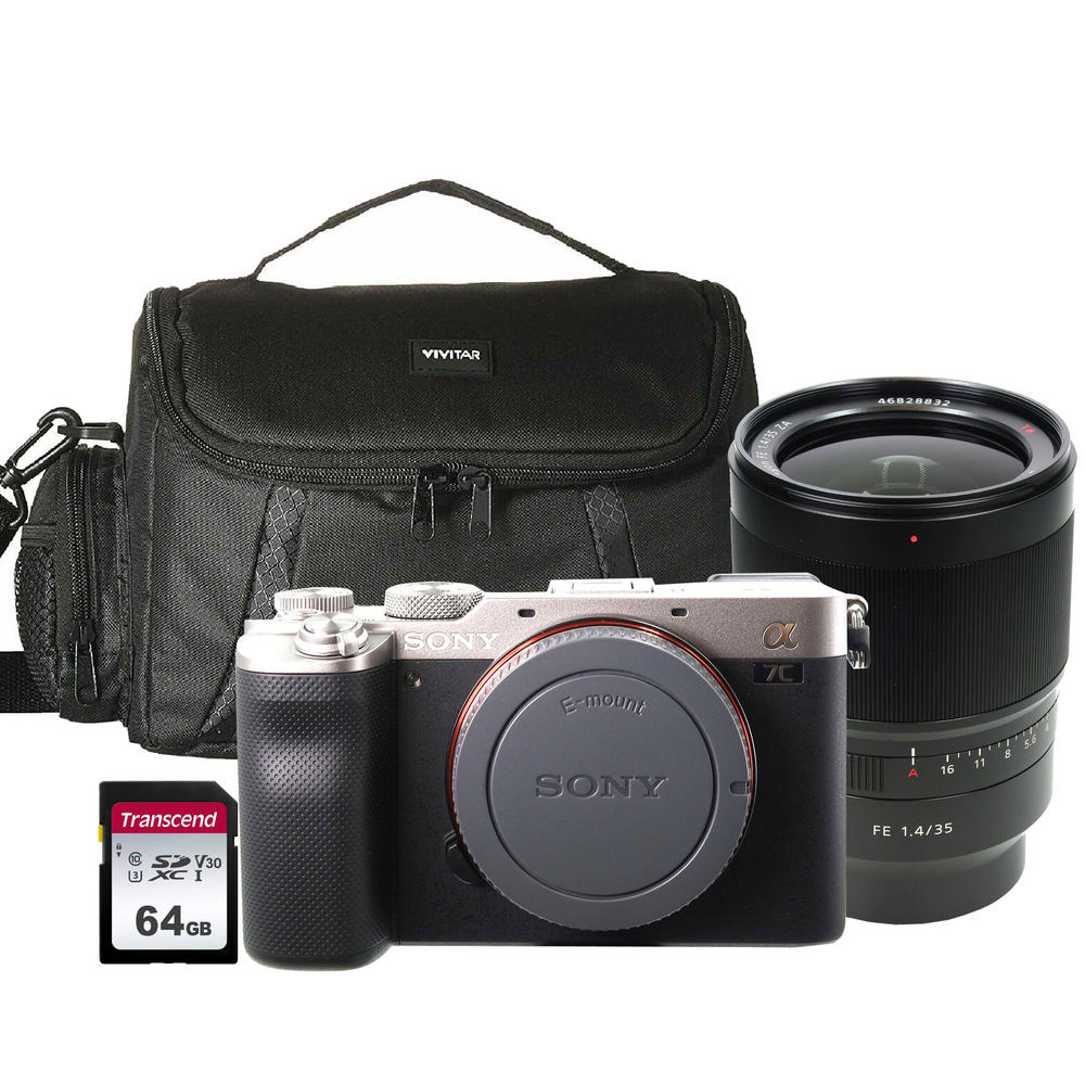 Sony Alpha a7C Full-Frame Mirrorless Camera Silver with Sony Distagon T* FE 35mm f/1.4 ZA Lens Accessory Bundle