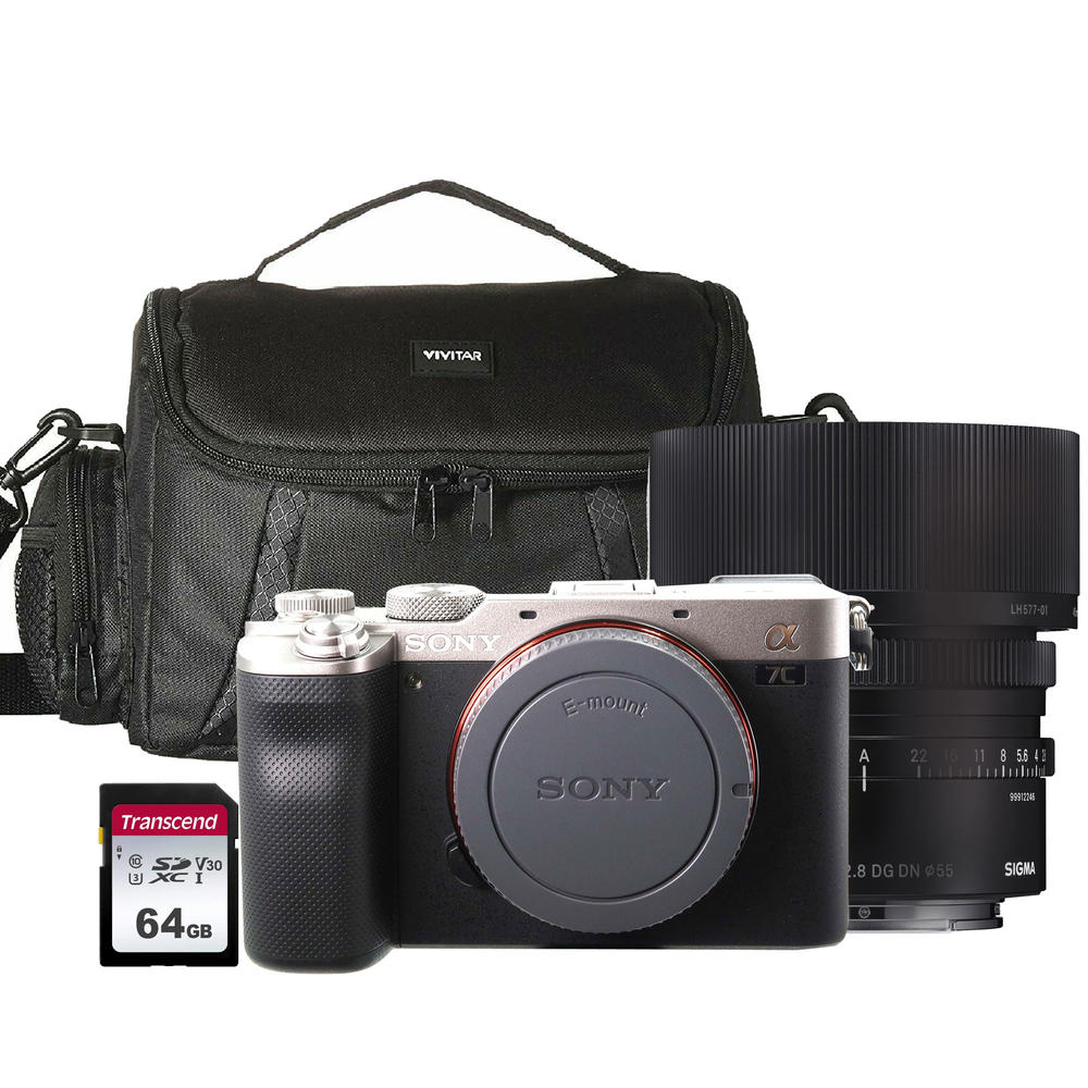 Sony Alpha a7C Full-Frame Mirrorless Camera Silver with Sigma 45mm f/2.8 DG DN Contemporary Lens Accessory Bundle
