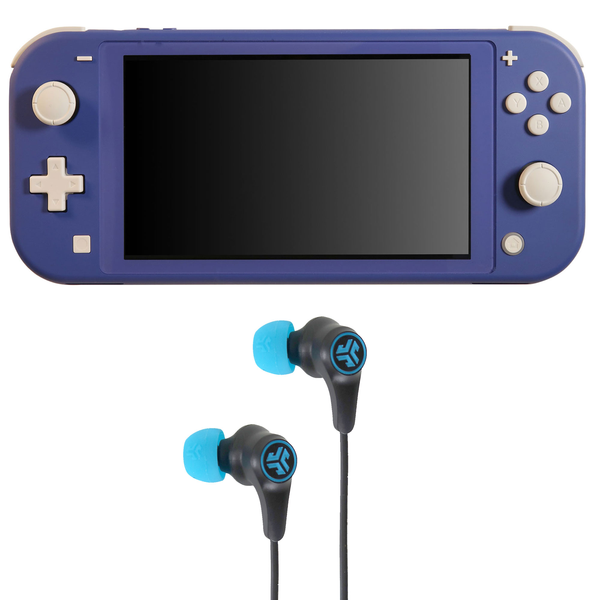Nintendo Switch Lite (Blue) with JLab Play Gaming Wireless Bluetooth Earbuds - Black/Blue