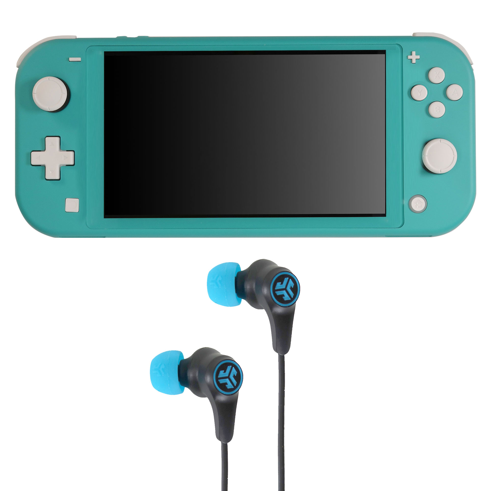 Nintendo Switch Lite (Turqoise) with JLab Play Gaming Wireless Bluetooth Earbuds - Black/Blue