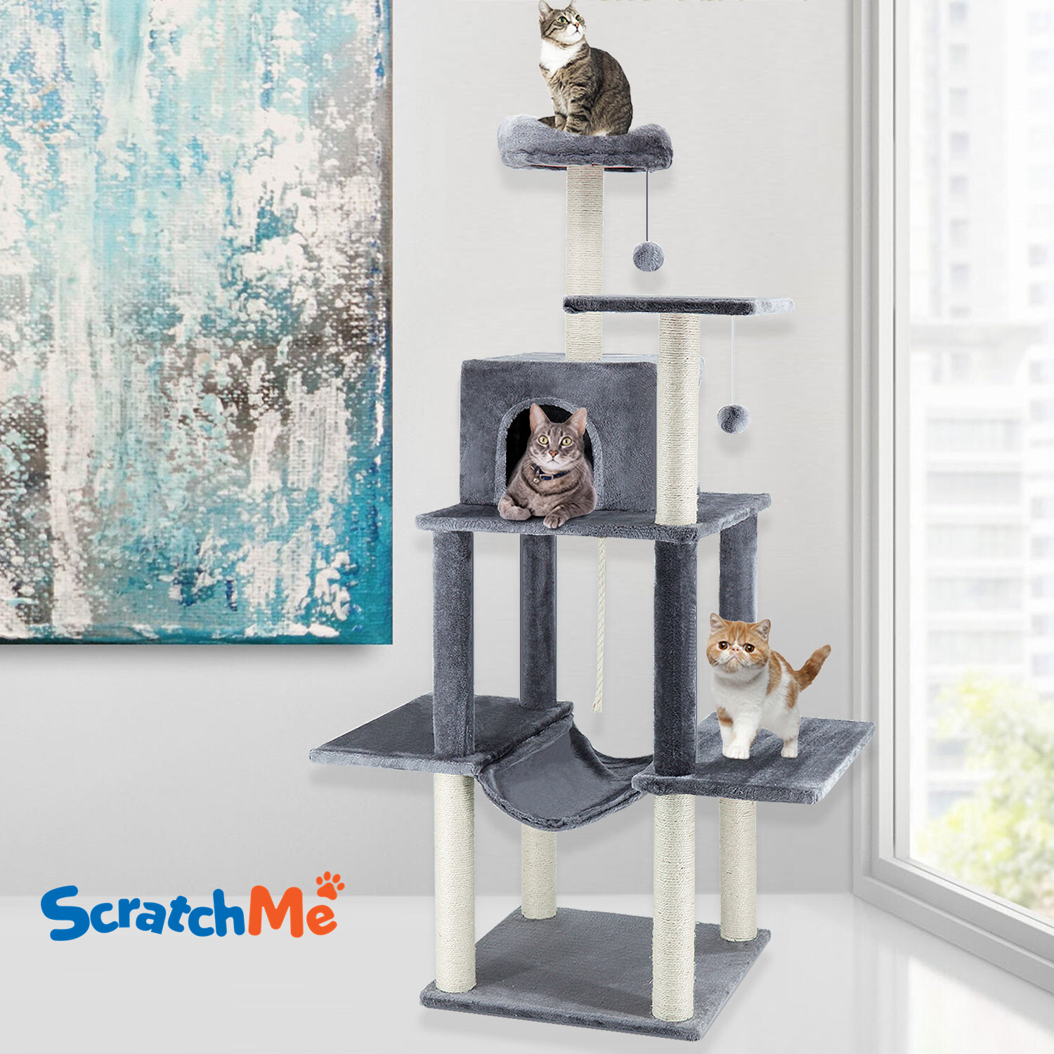 Handbird 153614625624 Cat Tree Tower With Hammock Scratching Post Pet Play House With Toy