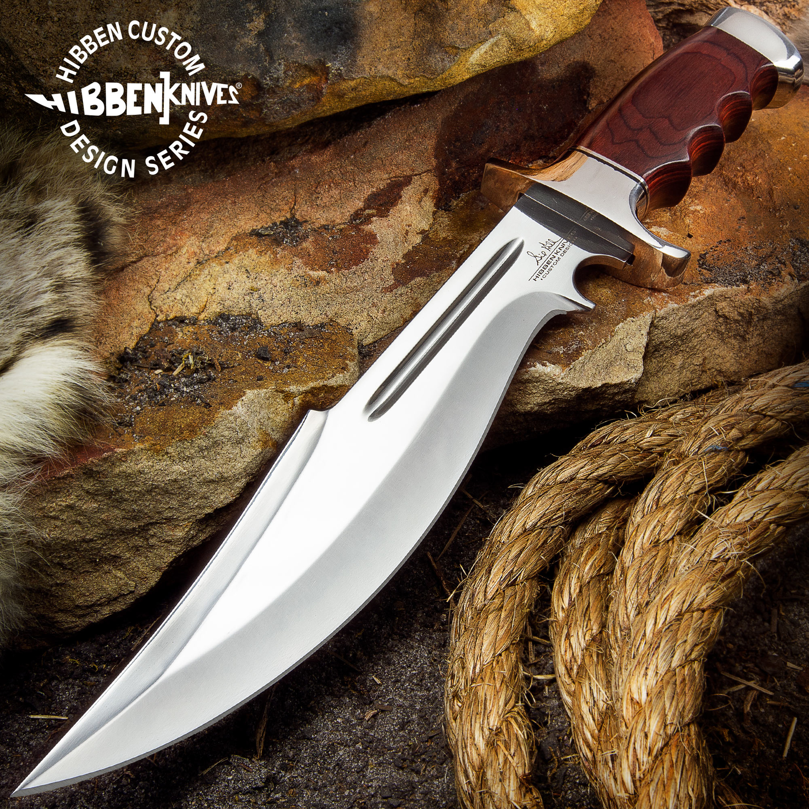 handbird 15" Custom Fixed Blade Hunting Skinning Wood Bowie Knife w/ Sheath