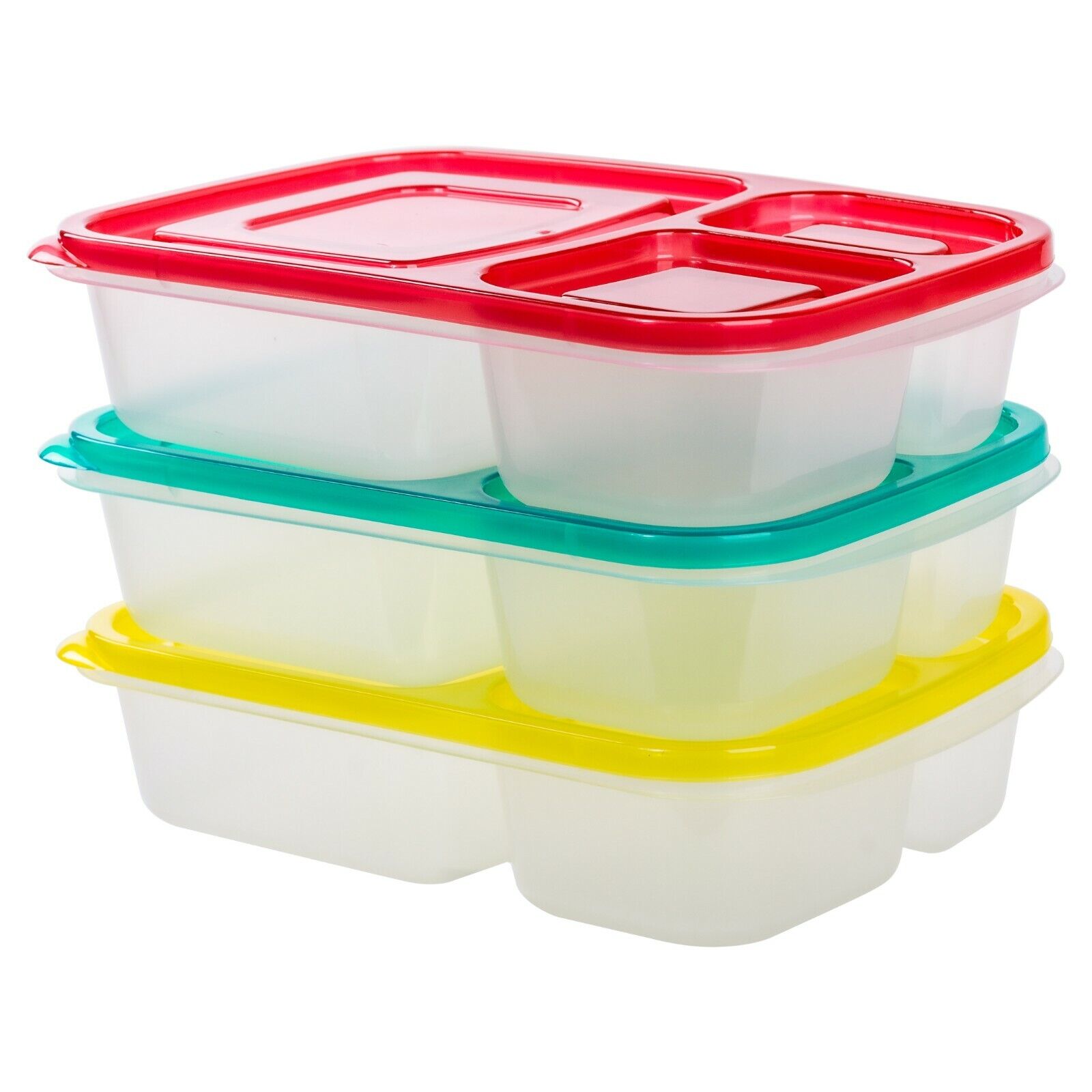 handbird 3 Food Storage 3 Compartment Plastic Reusable Microwavable Meal  Prep Containers