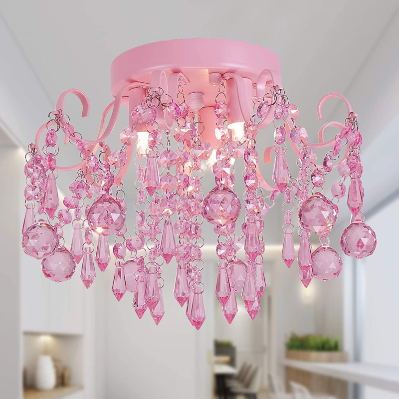 Q S Qs Mini Chandelier Crystal Pink Small Ceiling Light Fixture Q S Qs Mini Chandelier Crystal Pink, Small Pink Mini Chandelier