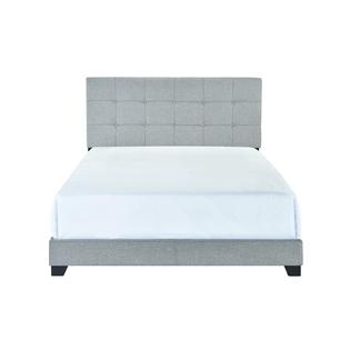 Crown Mark Queen Size Platform Bed Frame Upholstered Headboard Tufted Beds Wood Frame Gray