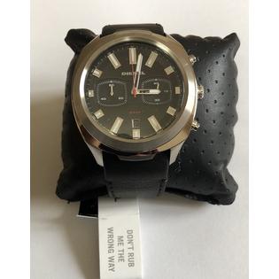 Diesel Men S Chronograph Tumbler Silver Tone Black Leather 48mm Watch Dz4499