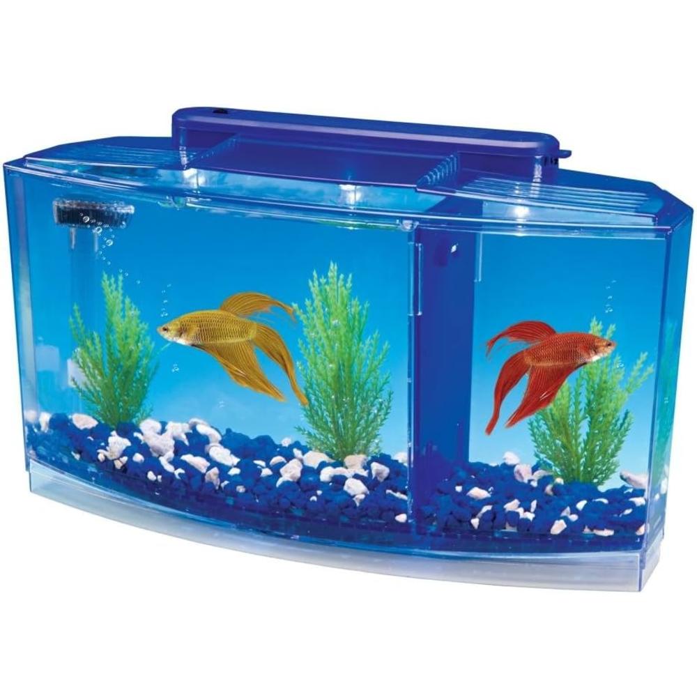 Penn-Plax Deluxe Triple Betta Bow Tank Kit – Safely Divided Compartments – 0.7 Gallon in Blue