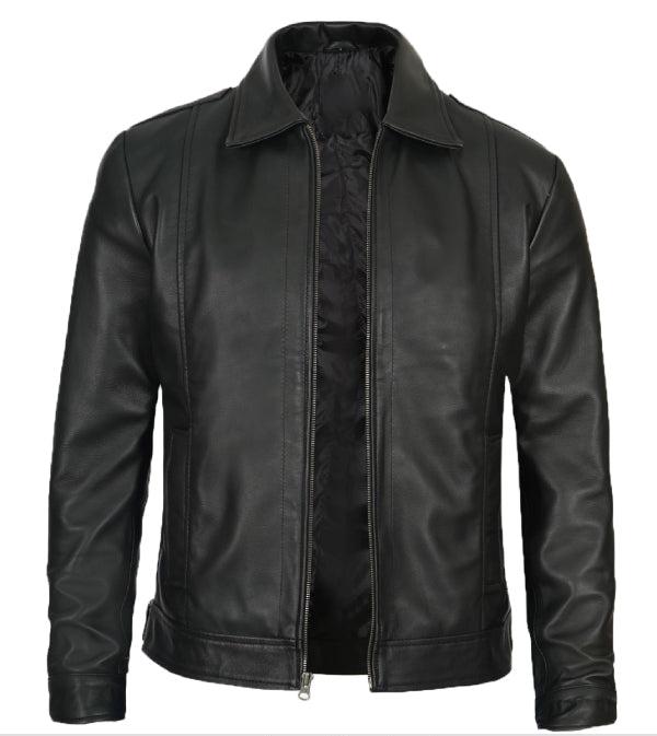 Jnriver JNLJ0137 Reeves Black Shirt Collar Vintage Black Leather Jacket - Pack of 2