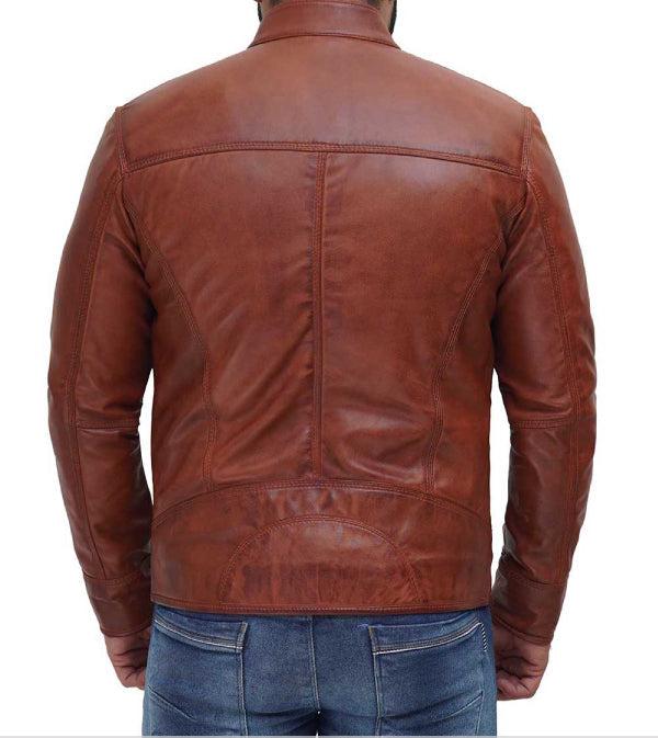 Jnriver JNLJ0115 New Men's Genuine Lambskin Leather Jacket Brown Slim Fit Biker Motorcycle jacket