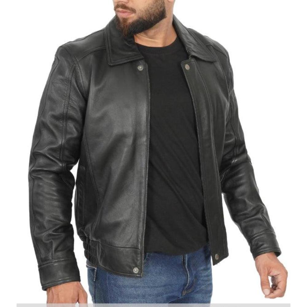 Jnriver JNLJ0078 Keaton Vintage Shirt Collar Black Leather Jacket for Men - Pack of 2