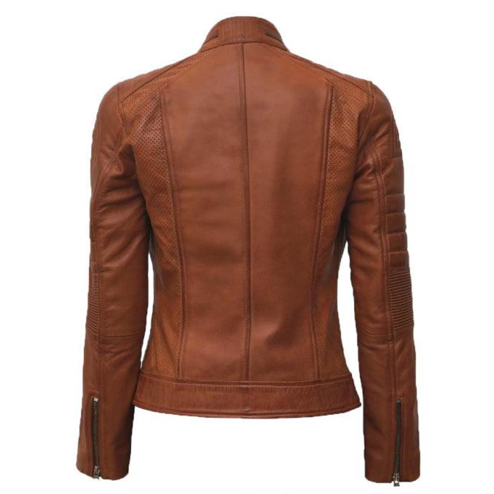 Jnriver JNLJ0162 Womens Brown Quilted Cafe Racer Leather Jacket in 100% Real Lambskin leather - Pack of 2