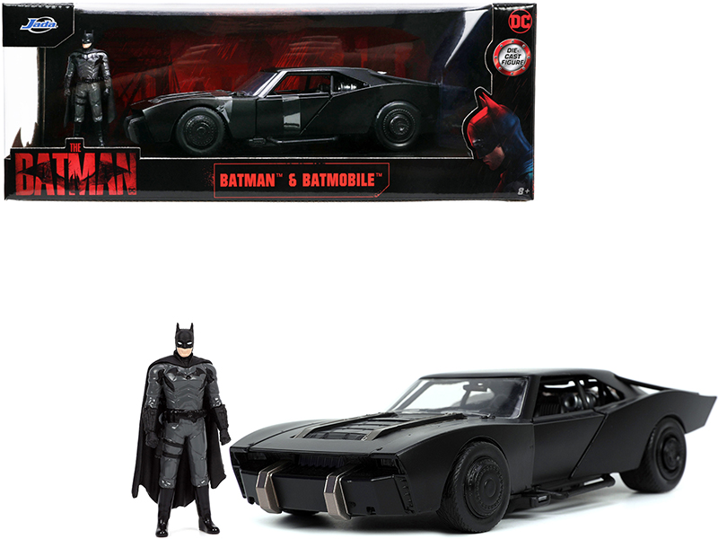 JADA Batmobile Matt Black with Batman Diecast Figure "The Batman" (2022) Movie "DC Comics" 1/24 Diecast Model Car by Jada