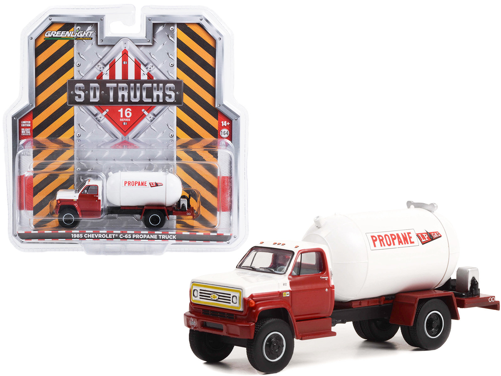 GreenLight 1985 Chevrolet C-65 Propane Truck Red and White "LP Gas" "S.D. Trucks" Series 16 1/64 Diecast Model Car by Greenlight