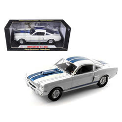 SHELBY COLLECTIBLES 1966 Ford Mustang Shelby GT350 White with Blue Stripes 1/18 Diecast Model Car by Shelby Collectibles