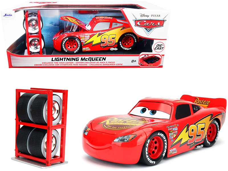 JADA Lightning McQueen #95 Red with Extra Wheels Disney & Pixar "Cars" Movie "Hollywood Rides" Series Diecast Model Car by Jada