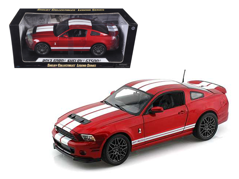 SHELBY COLLECTIBLES 2013 Ford Shelby Mustang GT500 Metallic Red with White Stripes 1/18 Diecast Model Car by Shelby Collectibles