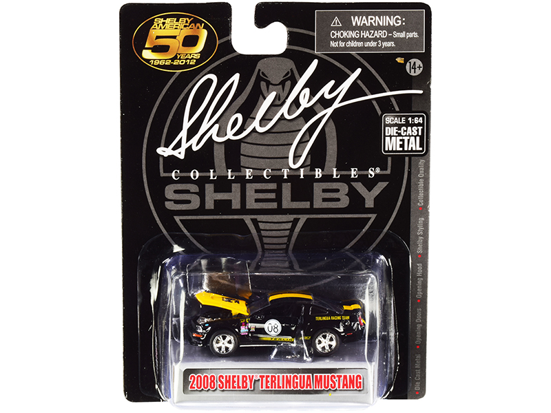SHELBY COLLECTIBLES 2008 Ford Shelby Mustang #08 "Terlingua" Black and Yellow "ShelbYears" (1962-2012) 1/64 Diecast Model Car by Shelby Collectibles