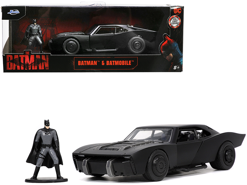 JADA Batmobile Matt Black with Batman Diecast Figurine "The Batman" (2022) Movie "DC Comics" 1/32 Diecast Model Car by Jada