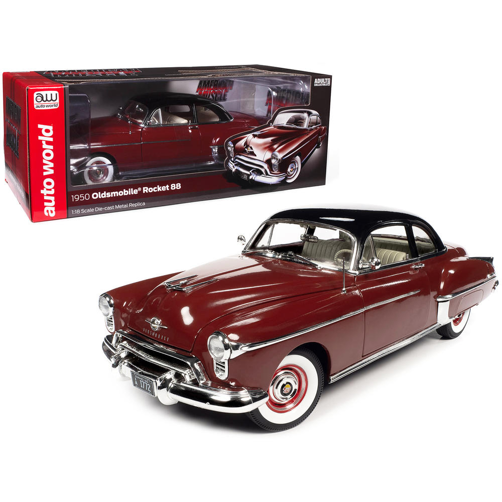 Autoworld 1950 Oldsmobile Rocket 88 Chariot Red with Black Top and Red andor "American Muscle" Series 1/18 Diecast Model Car by Auto World