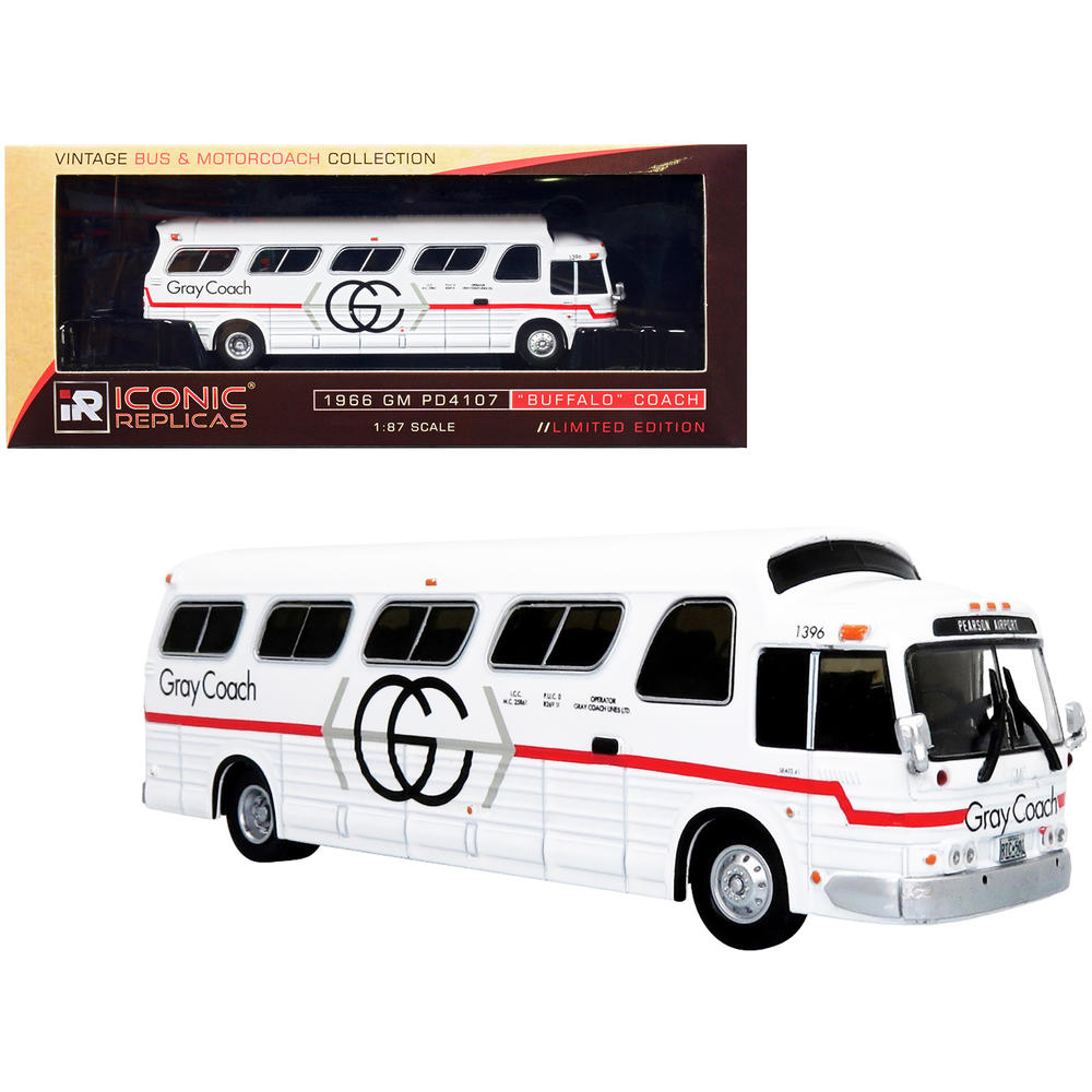 Iconic Replicas 1966 GM PD4107 "Buffalo" Coach Bus "Gray Coach" Destination: "Pes & Motorcoach Collection" 1/87 Diecast Model by Iconic Replicas