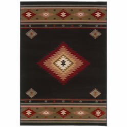HomeRoots 10' X 13' Black And Green Southwestern Power Loom Stain Resistant Area Rug