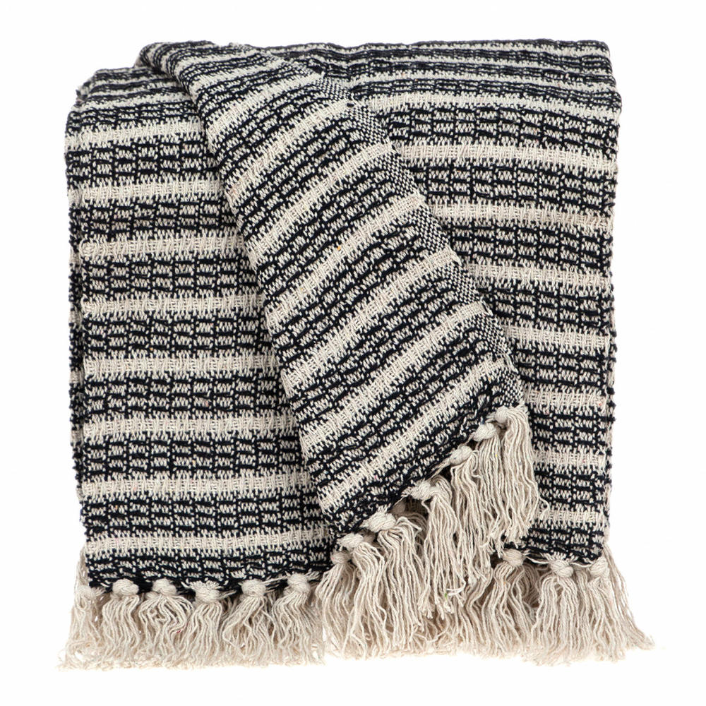 Home Roots Black and Beige Striped Woven Handloom Throw Blanket