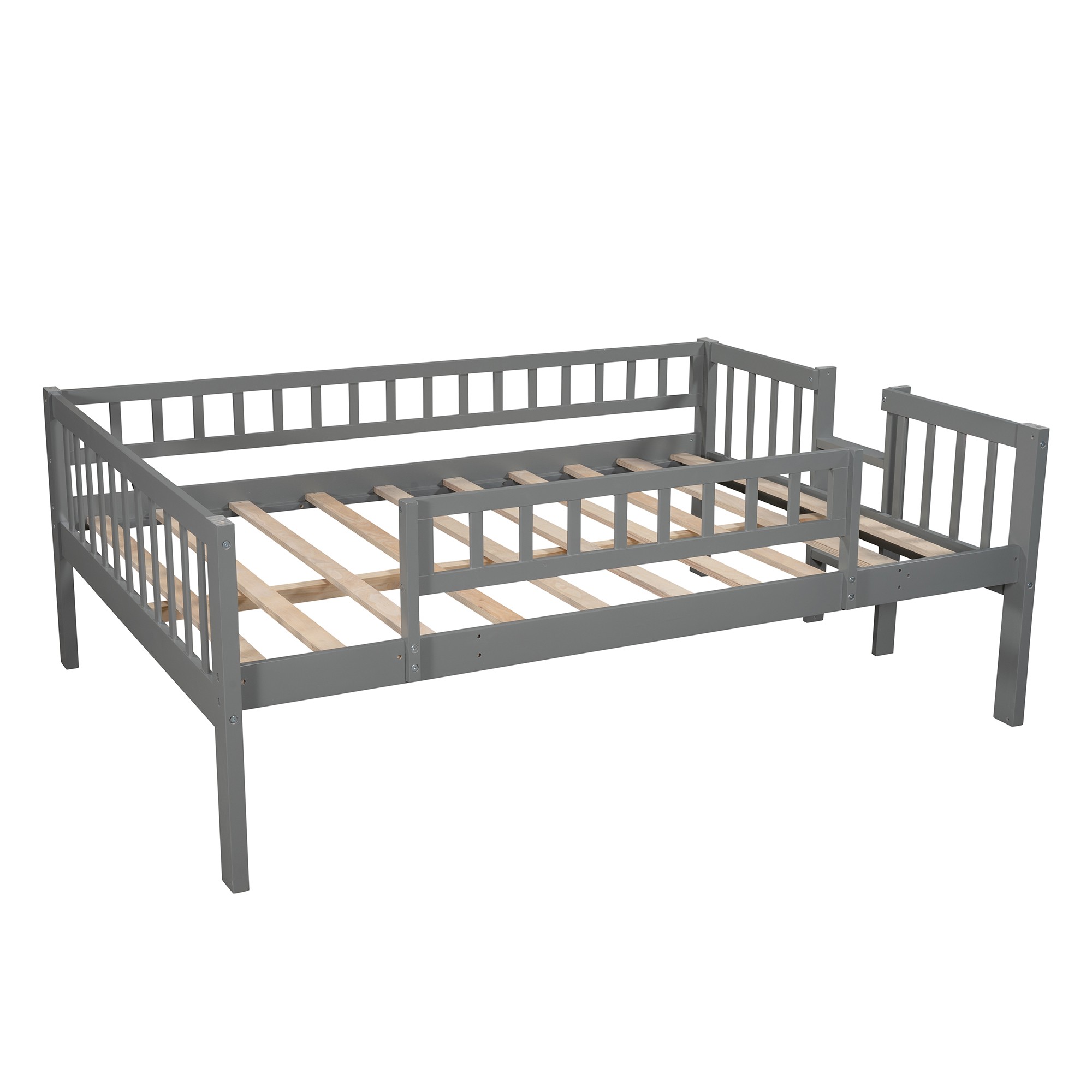 HomeRoots Gray Full Over Full Over Full Contemporary Bunk Bed With Slide