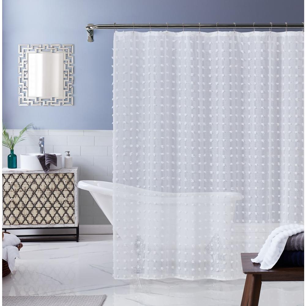HomeRoots White Puff Sheer Shower Curtain