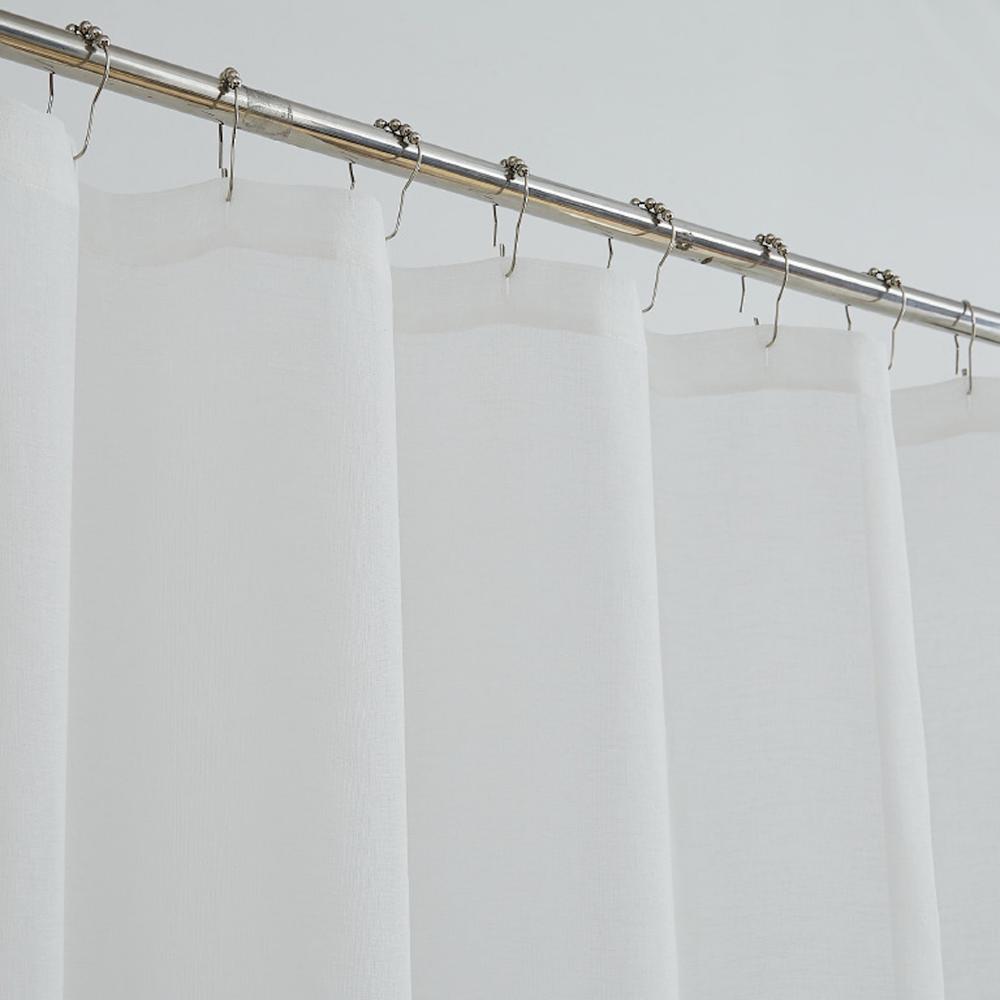HomeRoots White Contemporary Velvet Scroll Shower Curtain