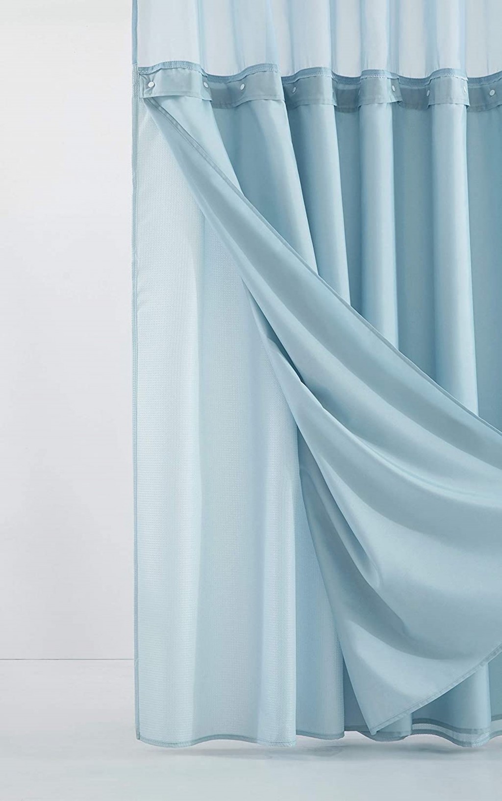 HomeRoots Light Blue Sheer and Grid Shower Curtain and Liner Set