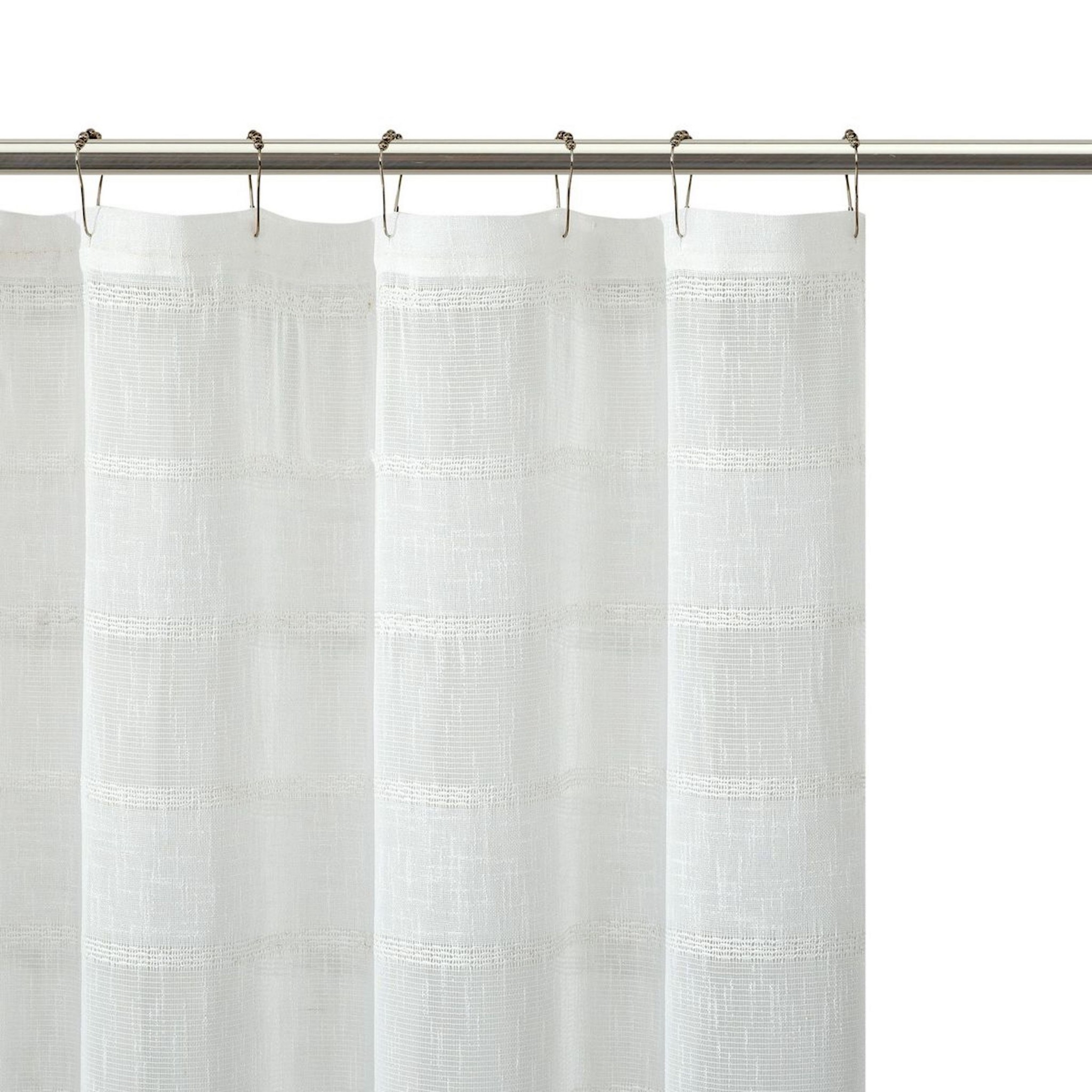 HomeRoots White Striped Embroidered Shower Curtain