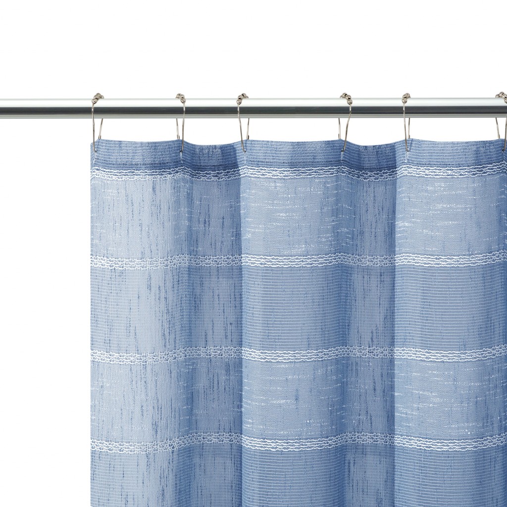 Home Roots Blue Striped Embroidered Shower Curtain