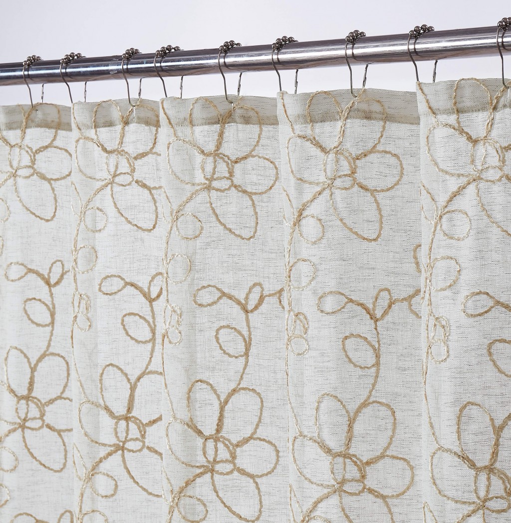 Home Roots Tan and White Floral Embroider Shower Curtain