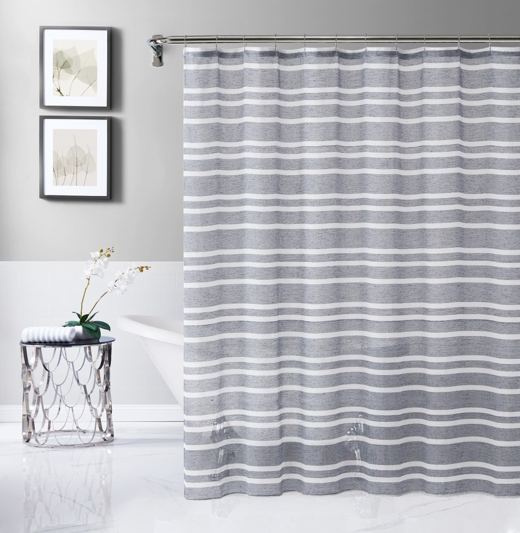 HomeRoots Silvery Gray and White Striped Shower Curtain