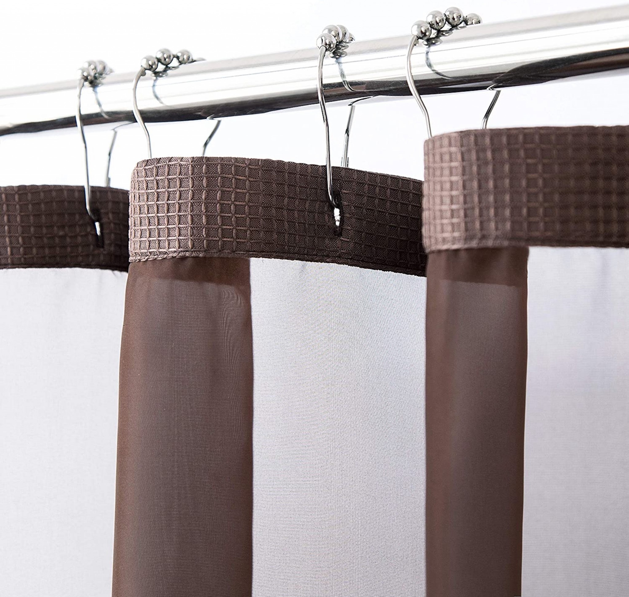 HomeRoots Brown Modern Grid Shower Curtain and Liner Set