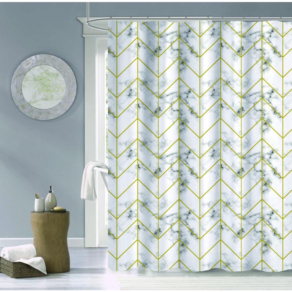 HomeRoots Silver Marble and Geo Pattern Shower Curtain
