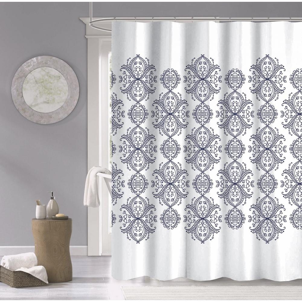 HomeRoots Navy and White Decorative Shower Curtain