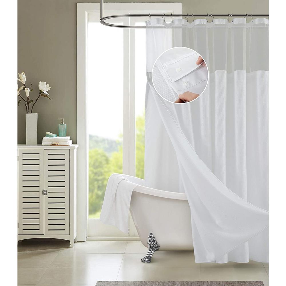 HomeRoots White Sheer and Grid Shower Curtain and Liner Set