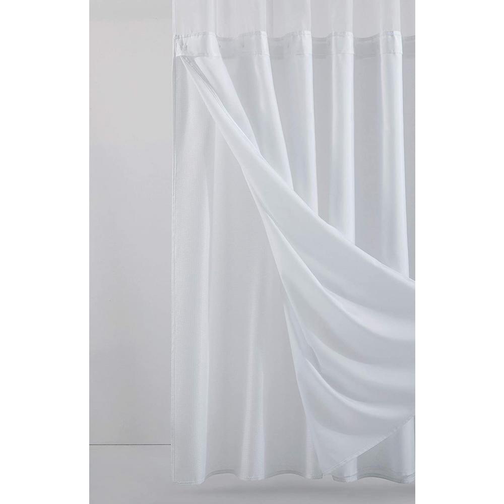 HomeRoots White Sheer and Grid Shower Curtain and Liner Set
