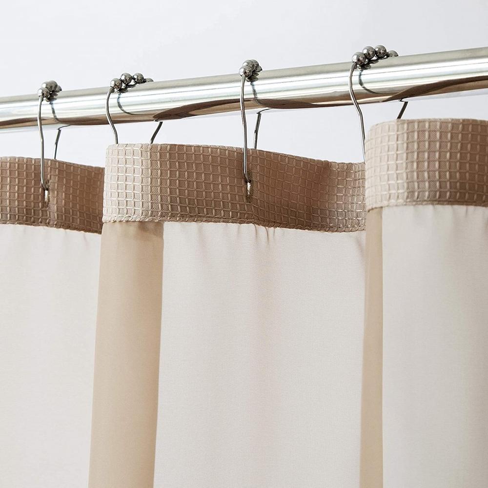 HomeRoots Mocha Sheer and Grid Shower Curtain and Liner Set