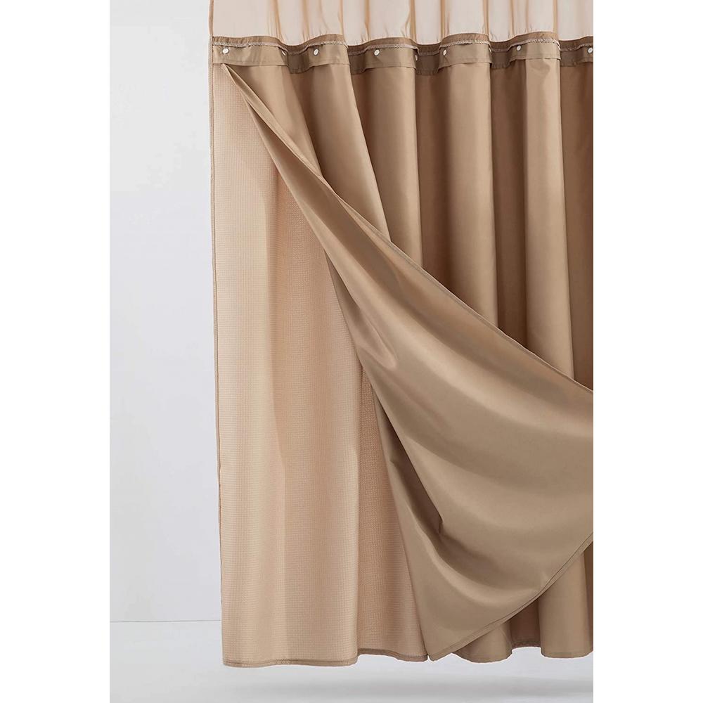 HomeRoots Mocha Sheer and Grid Shower Curtain and Liner Set