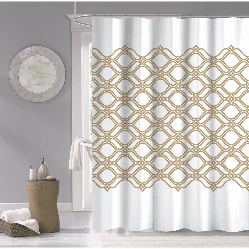 HomeRoots Gold and White Printed Lattice Shower Curtain